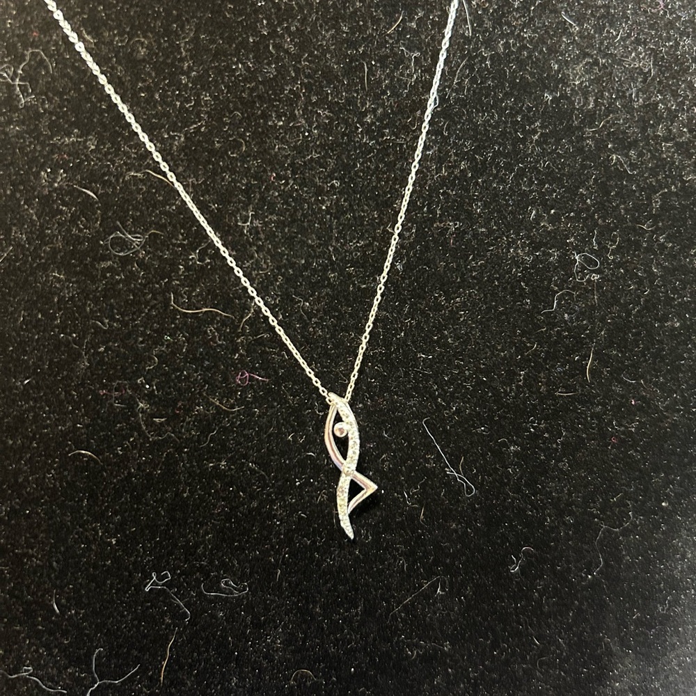Silver‎ Tone Abstract Crystal Pendant Necklace Delicate Cable Chain